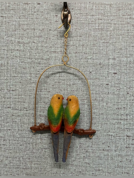 Vintage Wall Decor Other - Vintage Felted Parrot Hanging Statue, Colorful Lovebirds Decor